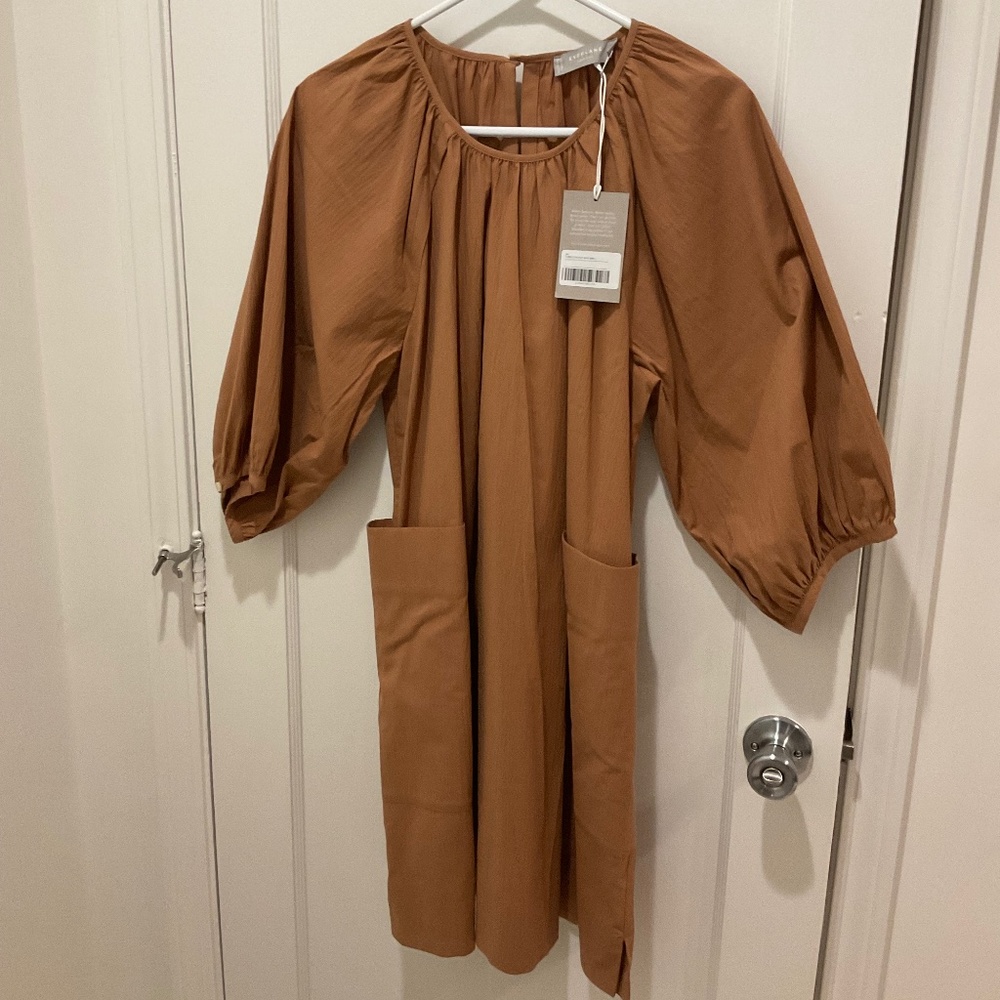 Everlane - The Seersucker Puff Sleeve Dress in Brown, L